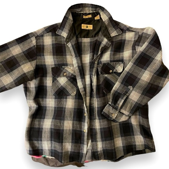 Men’s 70’s Vintage Grunge Black & Blue Flannel Button Down Shirt - Picture 1 of 7